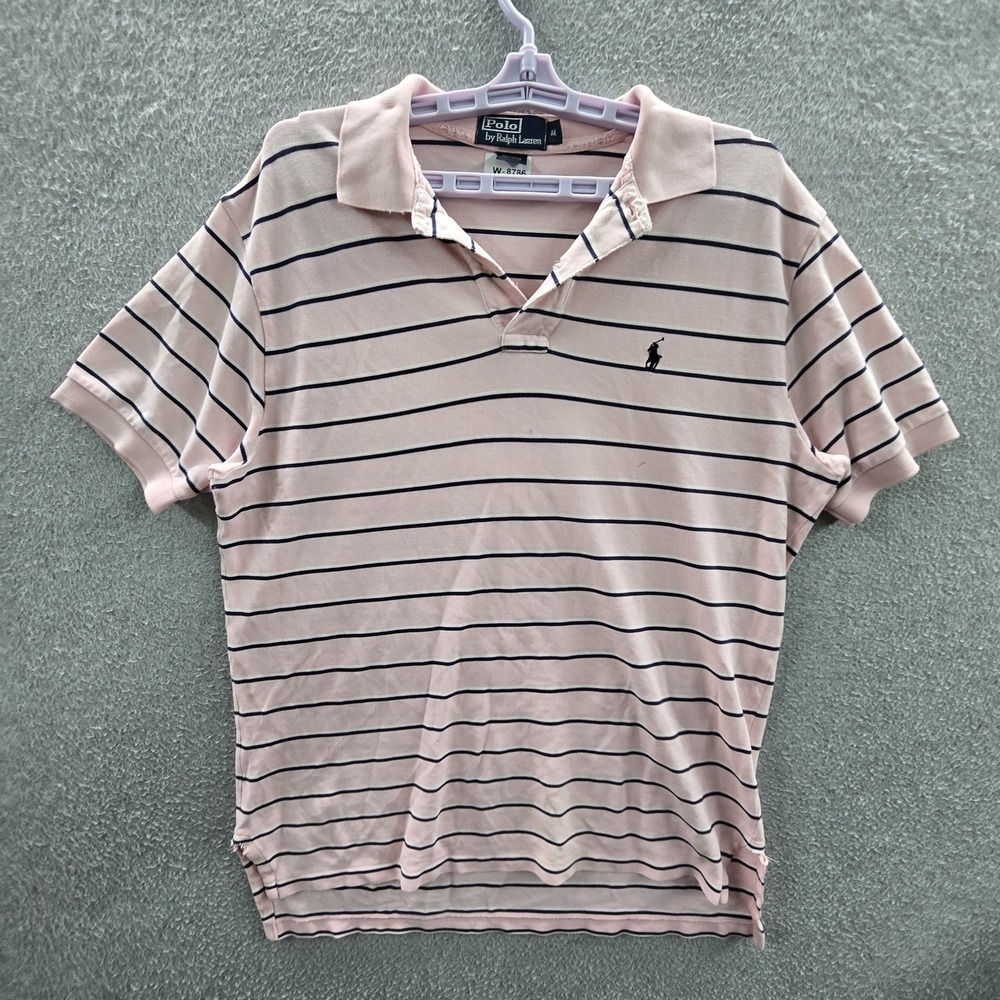 Polo By Ralph Lauren Men Polo M Pink‎ Embroidered Striped Button Logo